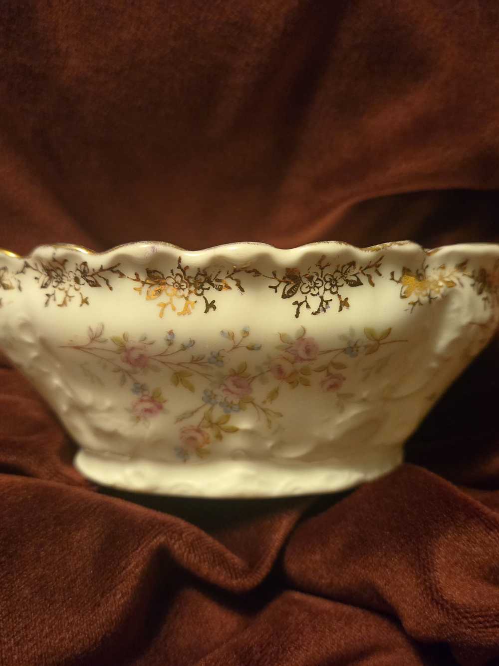 Vintage Floral Porcelain Bowl with Gold Trim